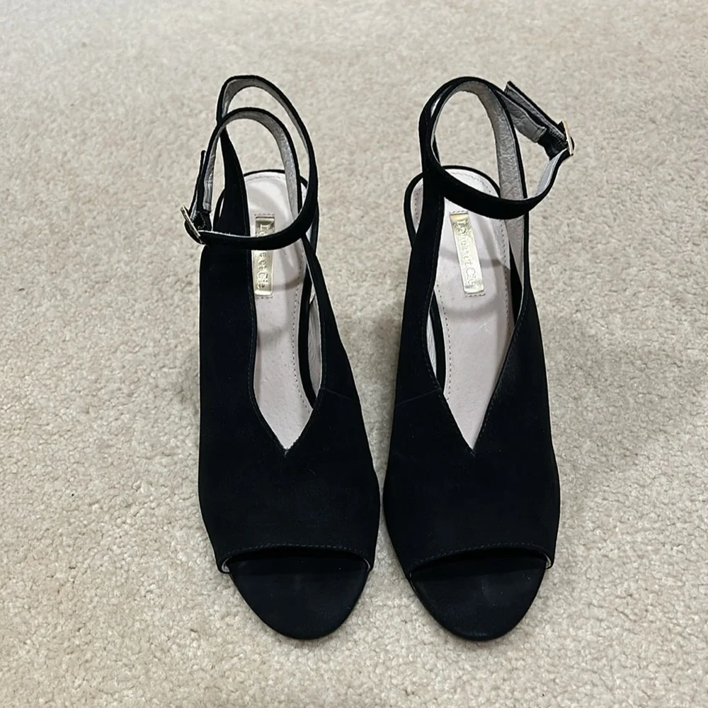 Louise Et Cie Piarissa Open Toe Wedge Sandal- Black Suede - Picture 2 of 5
